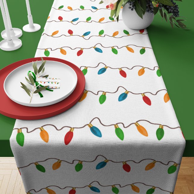 Colourful Christmas String Lights | Rustic Holiday Short Table Runner (Colorful Christmas String Lights | Rustic Holiday Short Table Runner)