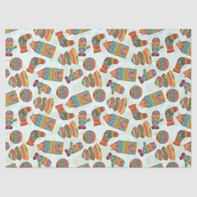 Colourful Christmas Symbols Illustration Pattern Tissue Paper (Front)