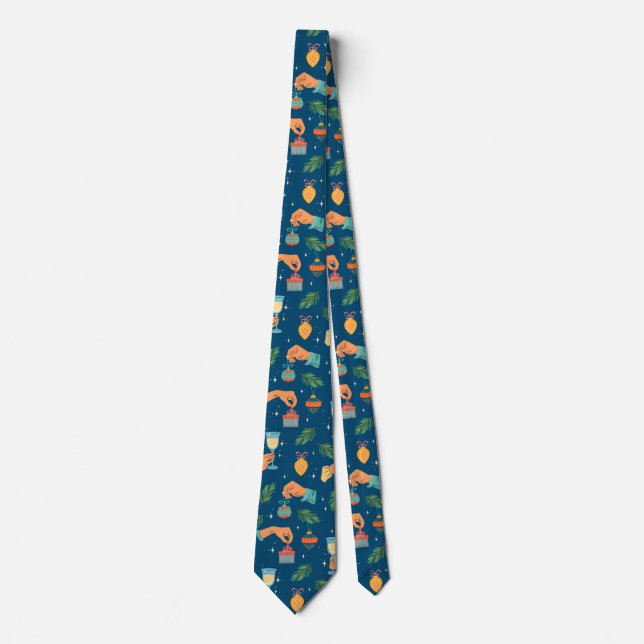 Colourful Christmas symbols pattern Tie (Front)