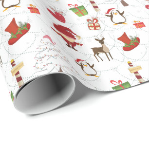Colourful Christmas Symbols White Background Wrapping Paper
