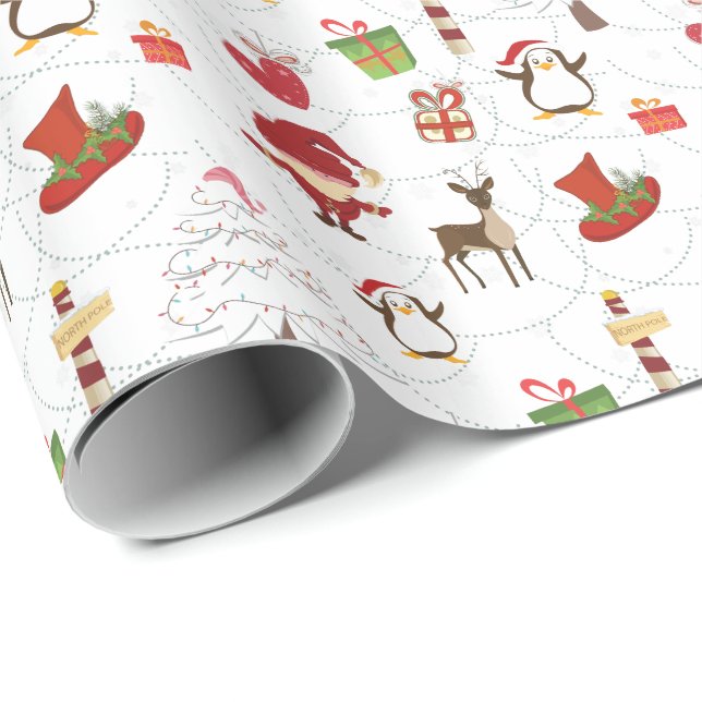 Colourful Christmas Symbols White Background Wrapping Paper (Roll Corner)