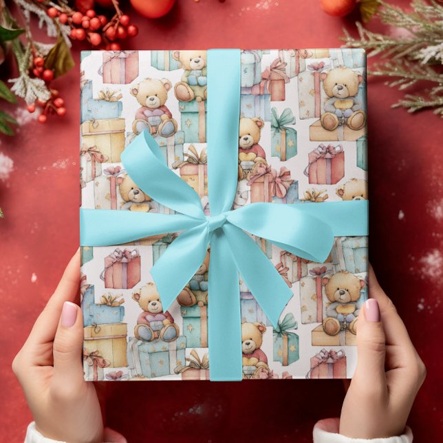 Colourful Christmas Teddy Bears Wrapping Paper (Creator Uploaded)