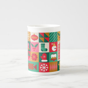 Colourful Christmas Themed Grid Of Holiday Icons Bone China Mug
