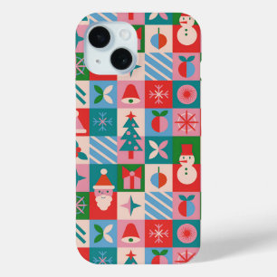 Colourful Christmas Themed Grid Of Holiday Icons iPhone 15 Case