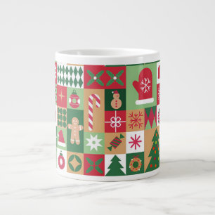 Colourful Christmas Themed Grid Of Holiday Icons Large Coffee Mug