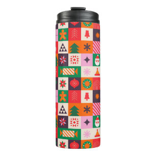 Colourful Christmas Themed Grid Of Holiday Icons Thermal Tumbler
