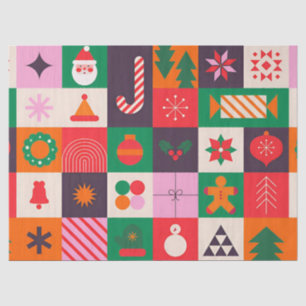 Colourful Christmas Themed Grid Of Holiday Icons Tissue Paper