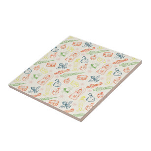 Colourful christmas toys decorations hand drawn ceramic tile