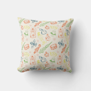Colourful christmas toys  decorations hand drawn cushion