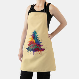 Colourful Christmas Tree Art - Merry Christmas Dec Apron