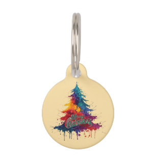 Colourful Christmas Tree Art - Merry Christmas Dec Pet Tag