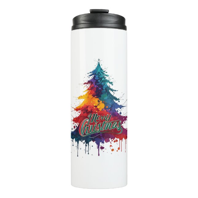 Colourful Christmas Tree Art - Merry Christmas Dec Thermal Tumbler (Front)