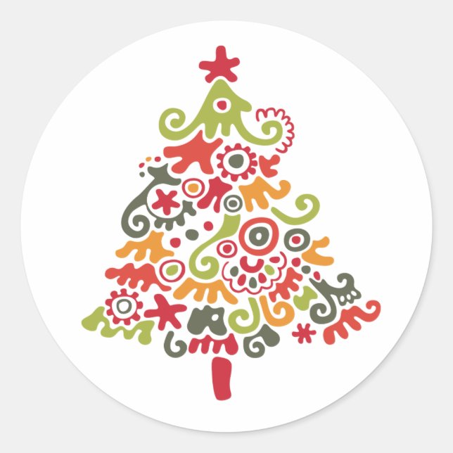 Colourful Christmas Tree Classic Round Sticker (Front)