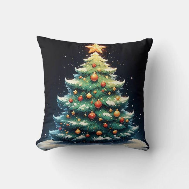 Colourful Christmas Tree Decorated with Lights Cushion (Front)