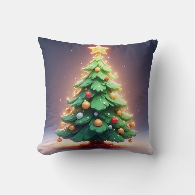 Colourful Christmas Tree Decorated with Lights Cushion (Front)