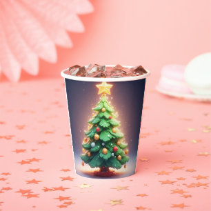 Colourful Christmas Tree Decorated with Lights Paper Cups