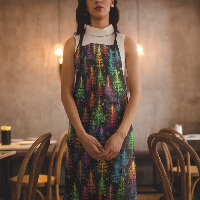 Colourful Christmas Tree Glow In Dark Forest Apron (Creator Uploaded)