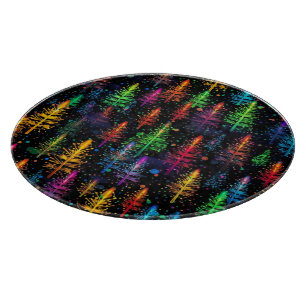 Colourful Christmas Tree Glow In Dark Forest Cutting Board