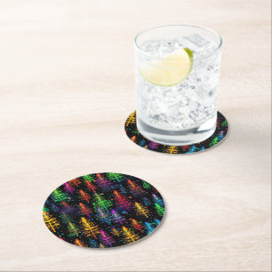 Colourful Christmas Tree Glow In Dark Forest Round Paper Coaster