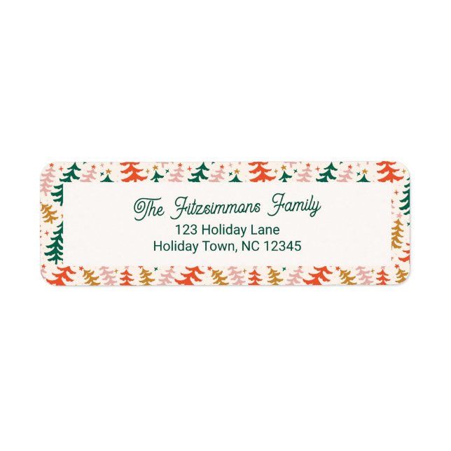 Colourful Christmas Tree Holiday Return Address Label (Front)