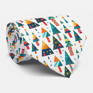 Colourful Christmas Tree Illustration Pine Forest Tie