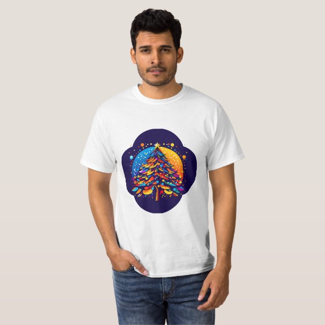 Colourful Christmas Tree Illustration T-Shirt (Front Full)