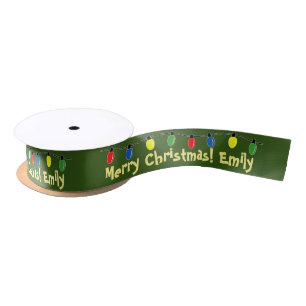 Colourful Christmas tree light bulb string custom Satin Ribbon