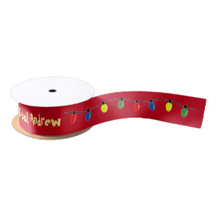 Colourful Christmas tree light bulbs string custom Satin Ribbon