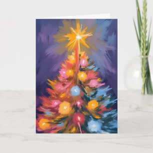 Colourful Christmas Tree Lights Watercolor Holiday Card