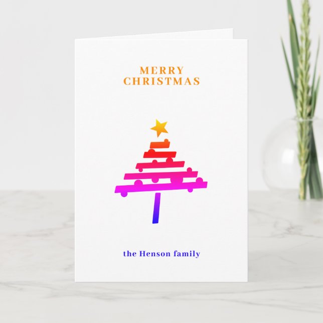 Colourful Christmas Tree Minimalist Family  Holiday Card (Front)