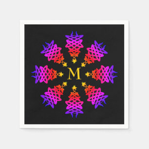 Colourful CHRISTMAS TREE Monogram Paper Napkin