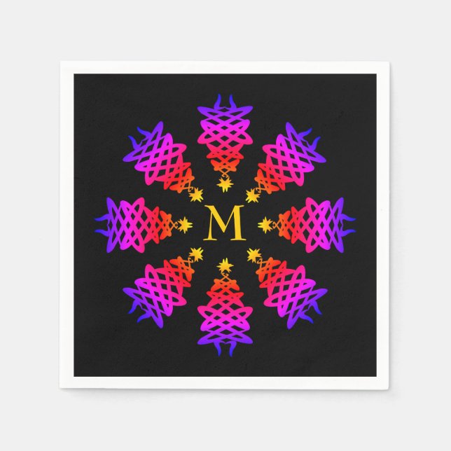 Colourful | CHRISTMAS TREE | Monogram Paper Napkin (Front)