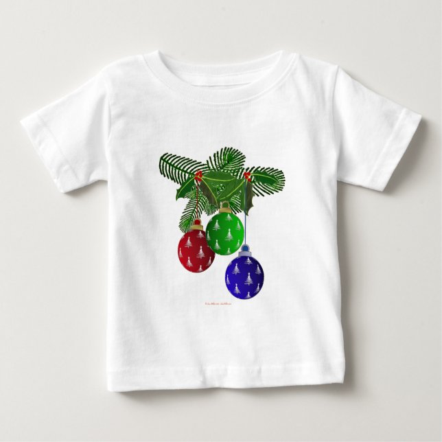 Colourful Christmas Tree Ornaments Baby T-Shirt (Front)
