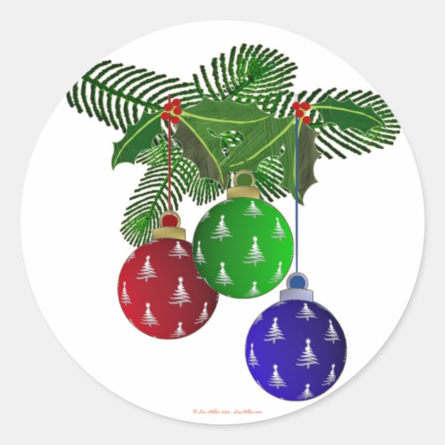 Colourful Christmas Tree Ornaments Classic Round Sticker (Front)