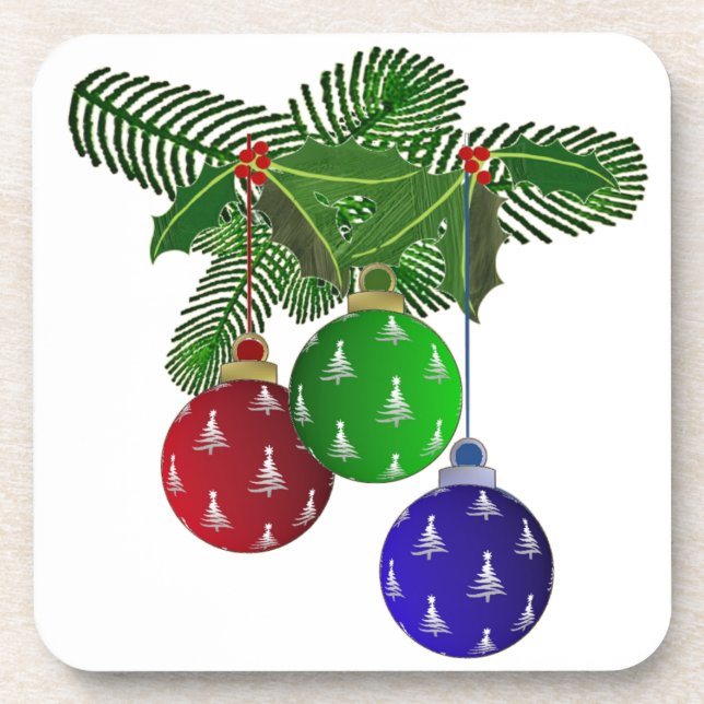 Colourful Christmas Tree Ornaments Coaster (Front)