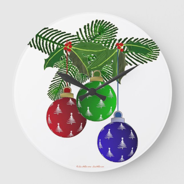 Colourful Christmas Tree Ornaments Large Clock (Front)