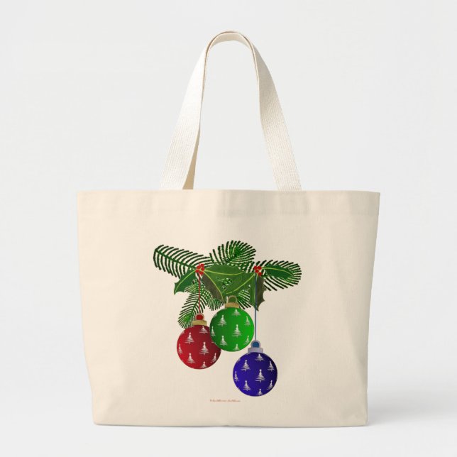 Colourful Christmas Tree Ornaments Large Tote Bag (Front)