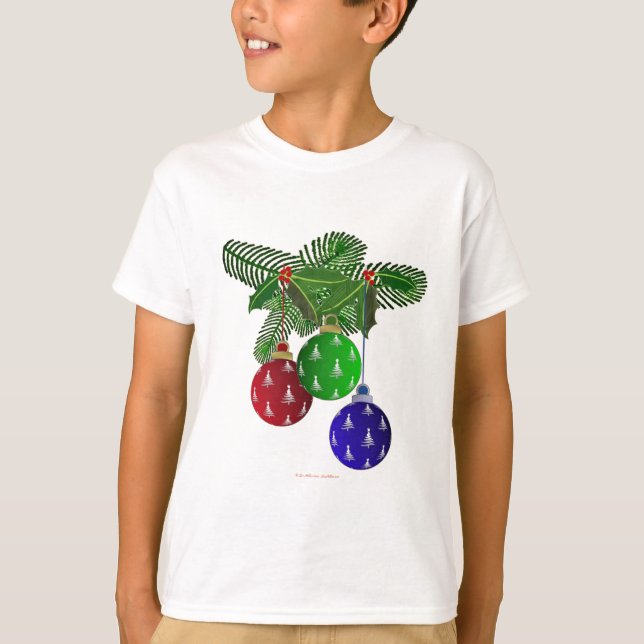 Colourful Christmas Tree Ornaments T-Shirt (Front)