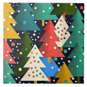 Colourful Christmas Tree Pattern Ceramic Tile