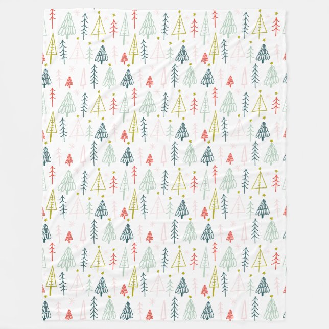 Colourful Christmas Tree Pattern Fleece Blanket (Front)