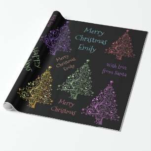 Colourful Christmas Tree Pattern with Name Wrapping Paper