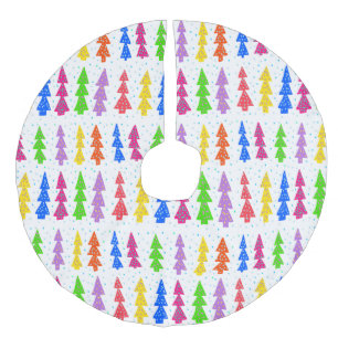 Colourful Christmas Tree Pop Art Faux Linen Tree Skirt