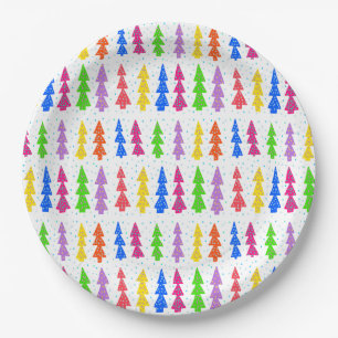 Colourful Christmas Tree Pop Art  Paper Plate