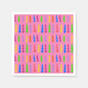 Colourful Christmas Tree Pop Art Pink Napkin