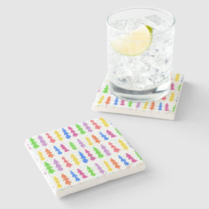 Colourful Christmas Tree Pop Art Stone Coaster