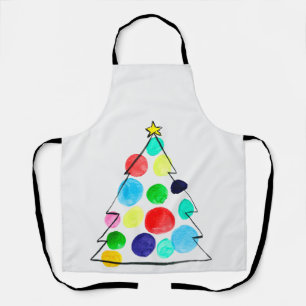 Colourful Christmas tree watercolor Apron