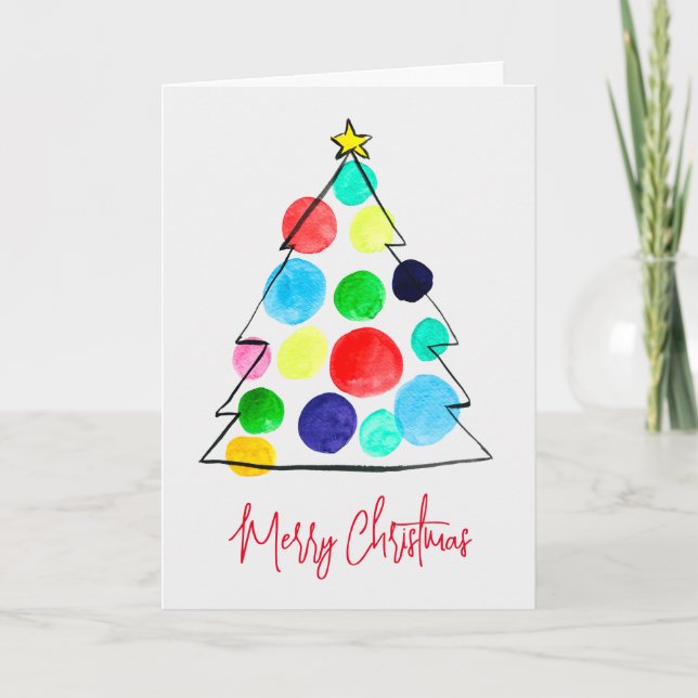 Colourful Christmas tree watercolor Card (Front)