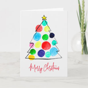 Colourful Christmas tree watercolor Card