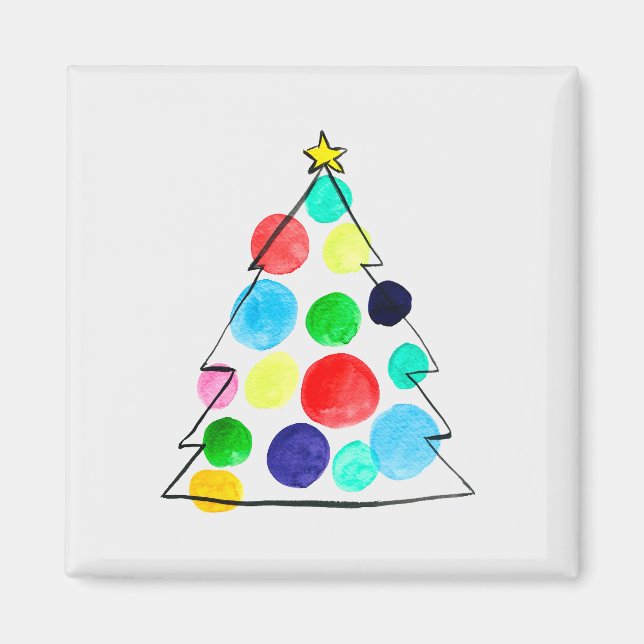 Colourful Christmas tree watercolor Magnet (Front)