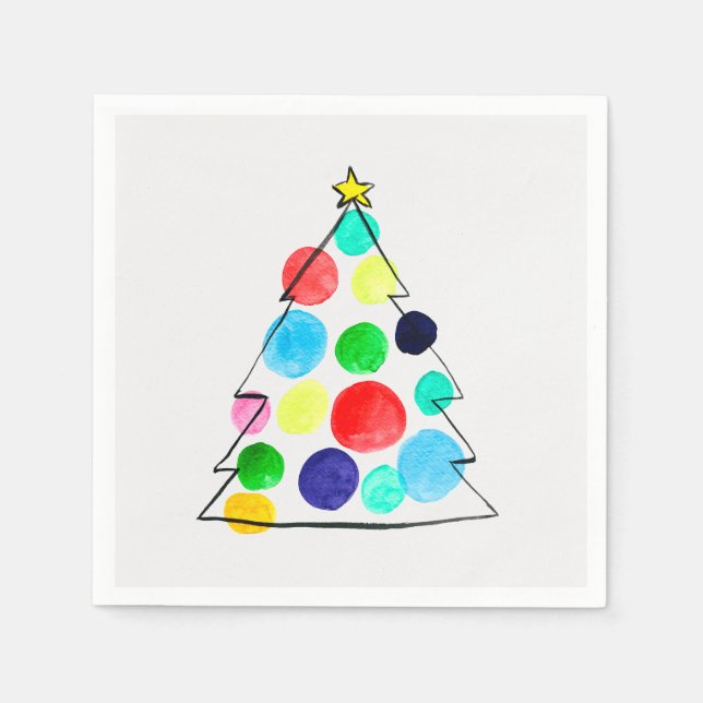 Colourful Christmas tree watercolor Napkin (Front)